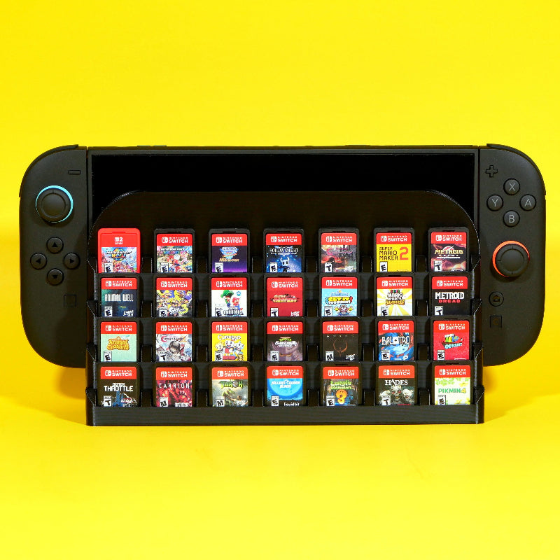 48 game slot Switch 2 Dock storage addon installed on Switch 2 Dock with system front view