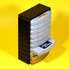 N64 Stackable Organizer 10-slots with lid angled view with 1 cart partly removed
