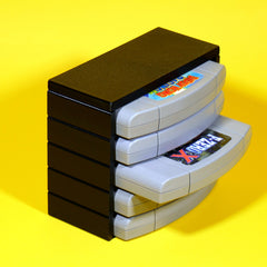 N64 Stackable Organizer 5-slots with lid angled view with 1 cart partly removed