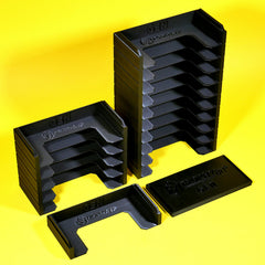 Complete view of all the available Sega Genesis / Mega Drive game cart organizer system parts